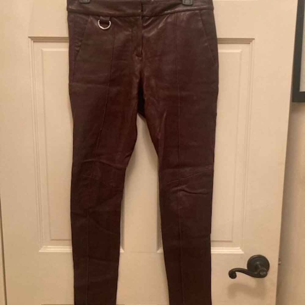 A.L.C. Daniel Oxblood Genuine Lamb Leather Cuffed Skinny Trousers